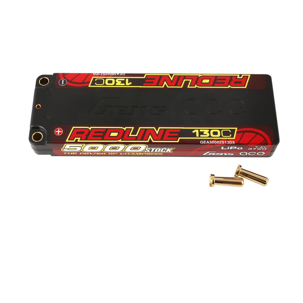 Gens ace 5000mAh 2S 130C 7.4V Lipo Battery | 5.0mm bullet | Redline 1.0