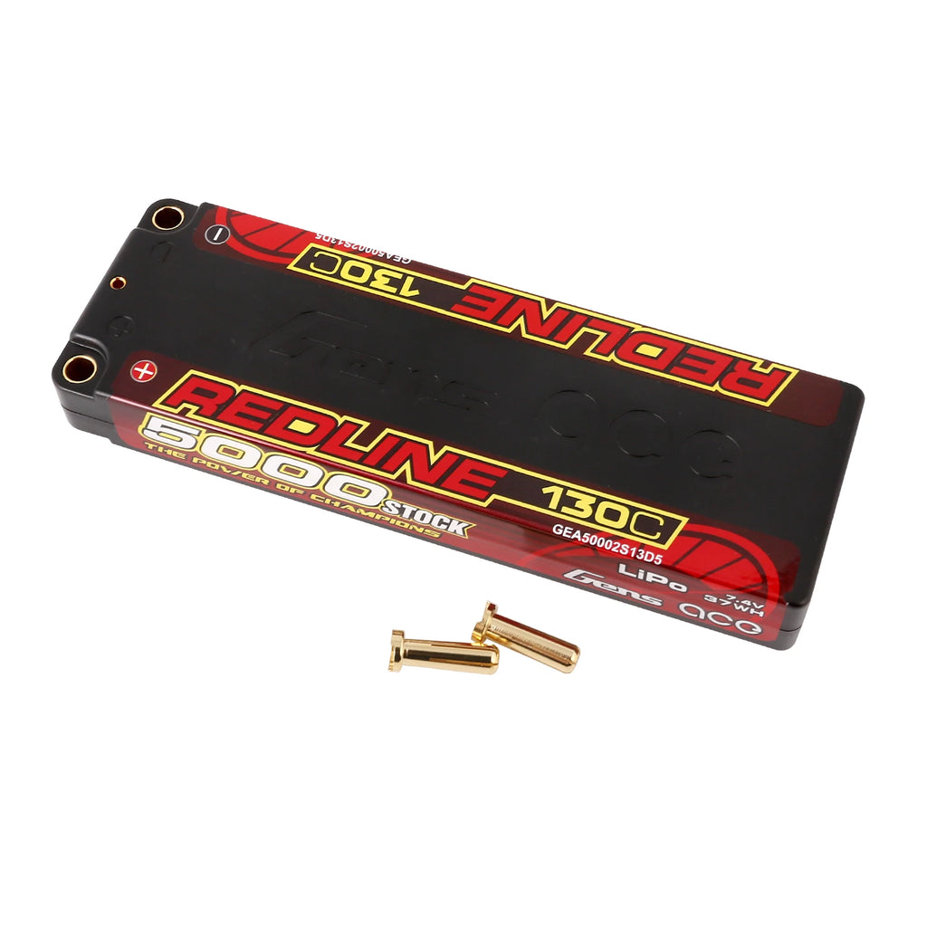 Gens ace 5000mAh 2S 130C 7.4V Lipo Battery | 5.0mm bullet | Redline 1.0