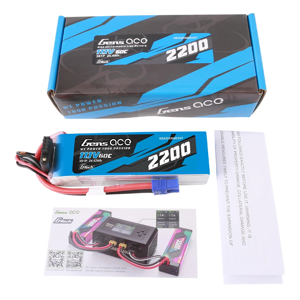 Gens ace 2200mAh 3S 60C 11.1V Lipo Battery | EC3 Plug | Air Classic