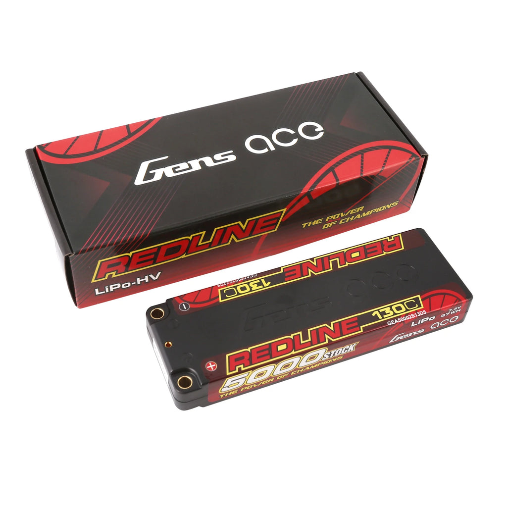 Gens ace 5000mAh 2S 130C 7.4V Lipo Battery | 5.0mm bullet | Redline 1.0