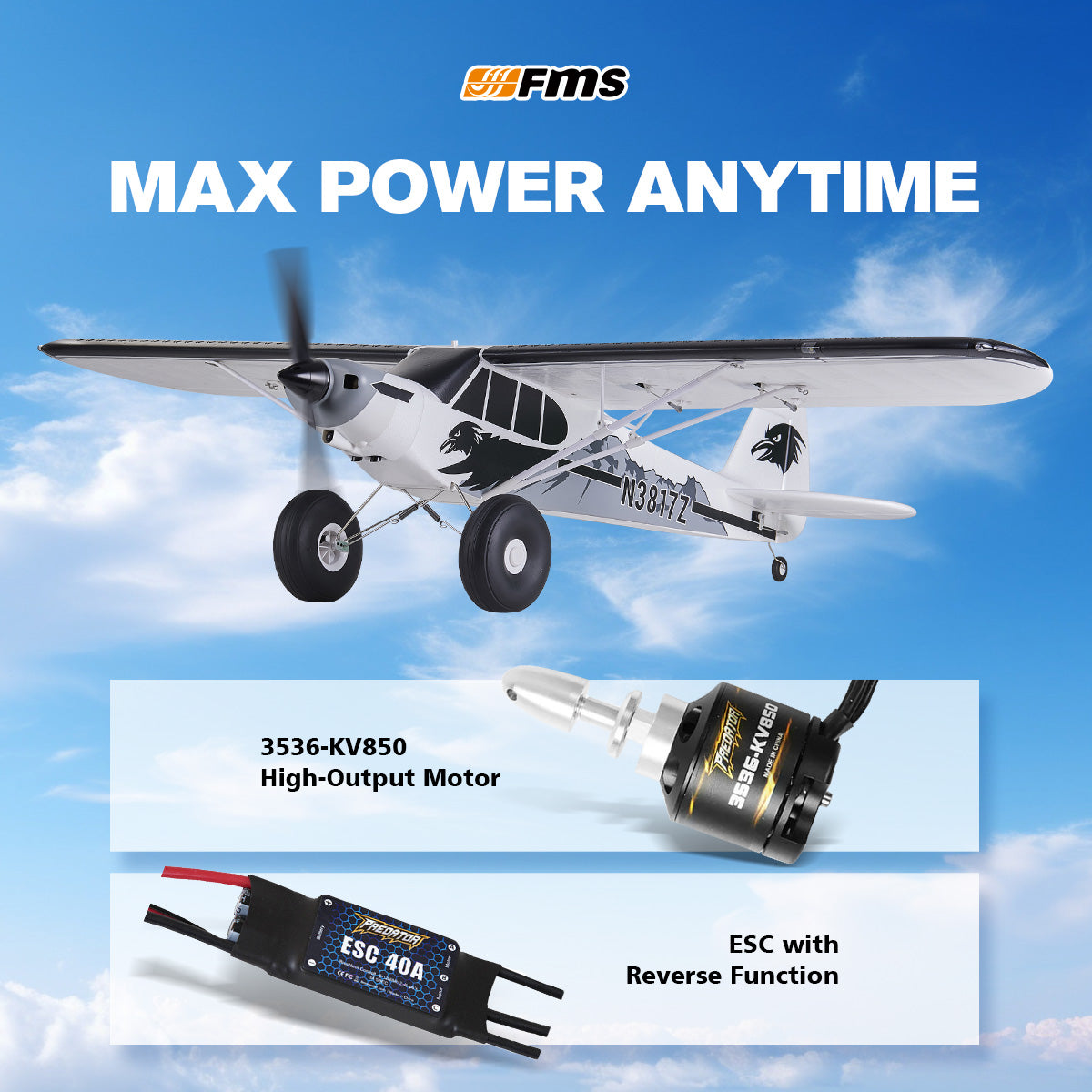 FMS 1300mm PA-18 Super Cub with Reflex V3, RTF / PNP