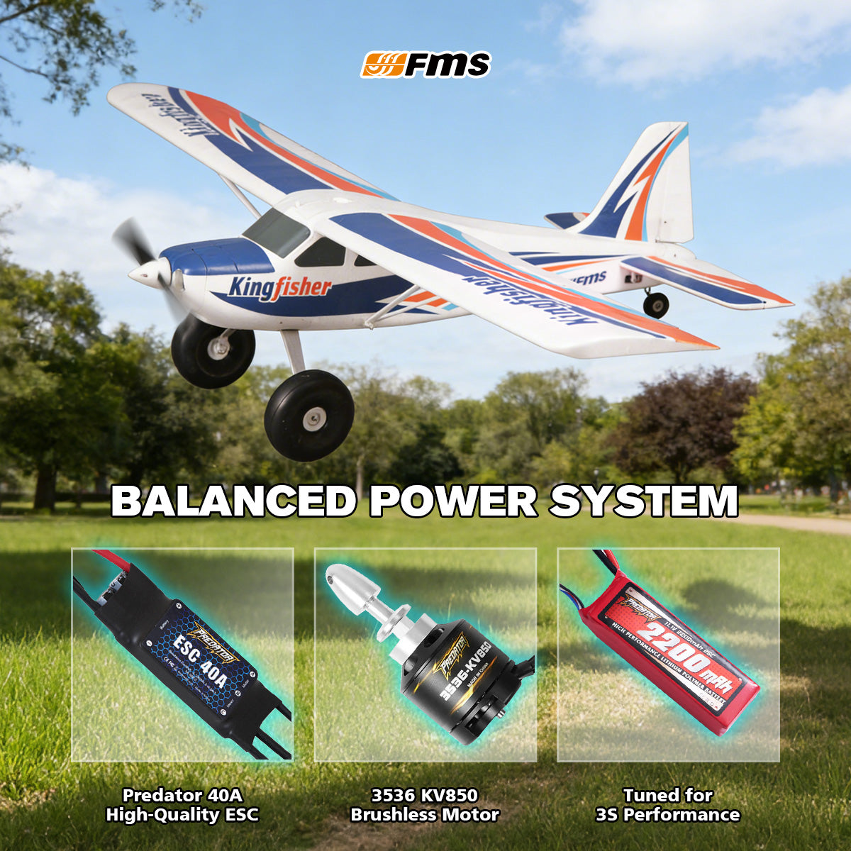 FMS 1400mm Kingfisher with Reflex V3, Wheels, Floats, Skis, Flaps, RTF / PNP