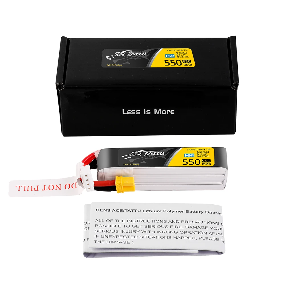 Tattu 550mAh 3S 95C 11.4V(HV) Long Lipo Battery | XT30 Plug | FPV Classic
