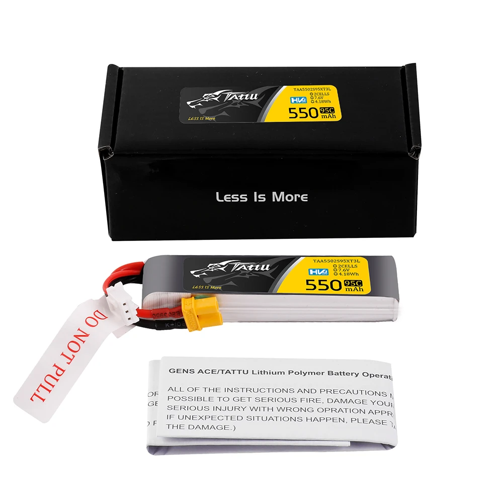 Tattu 550mAh 2S 7.6V(HV) Long Lipo Battery | XT30 Plug | FPV Classic