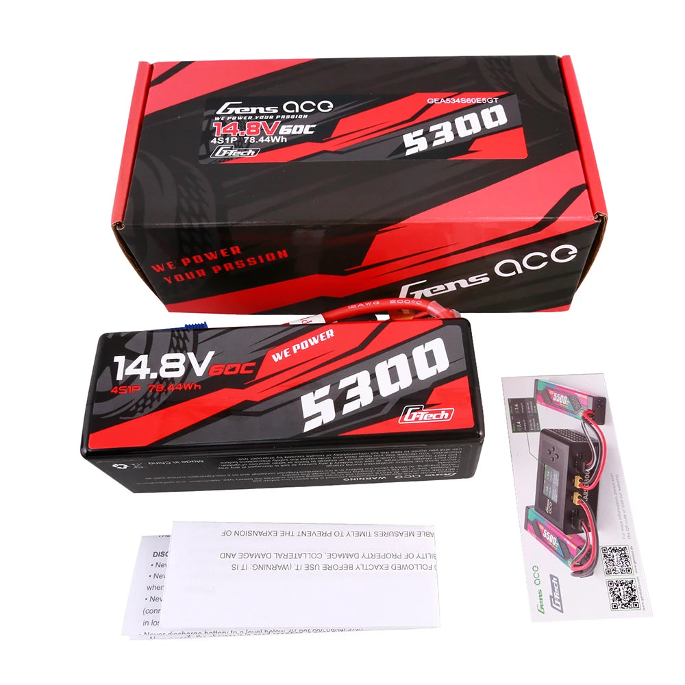 Gens ace 5300mAh 4S 60C 14.8V Lipo Battery | Hardcase | EC5 Plug | Car Classic