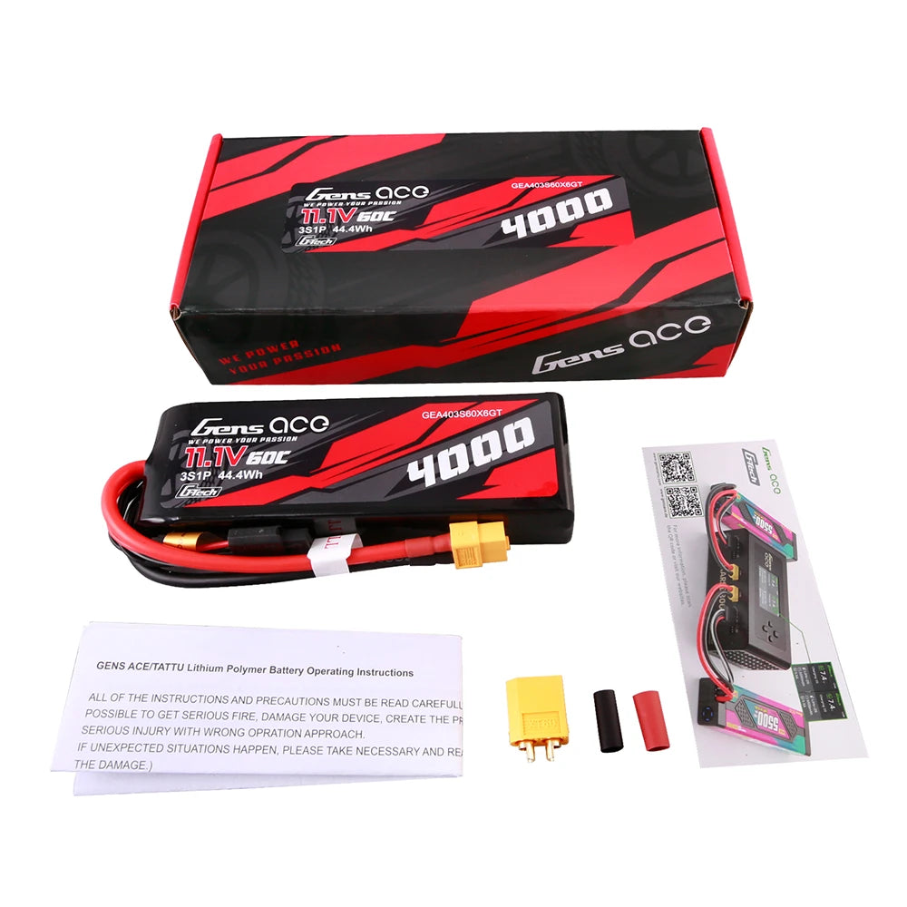 Gens ace 4000mAh 3S 60C 11.1V Lipo Battery | XT60 Plug | Car Classic