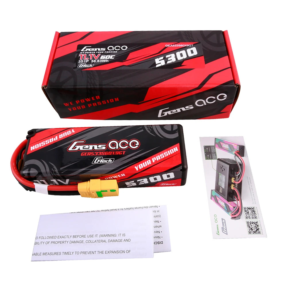 Gens ace 5300mAh 3S 60C 11.1V Lipo Battery | Hardcase | XT90 Plug | Car Classic