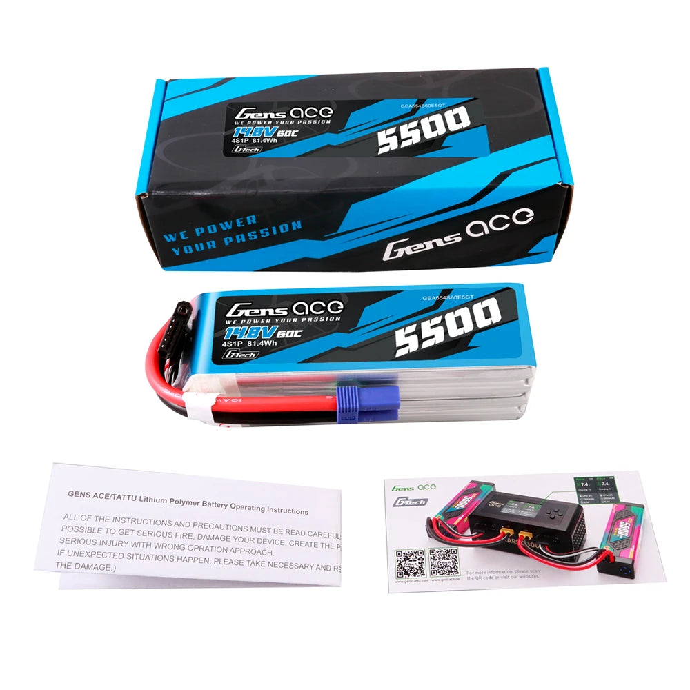 Gens ace 5500mAh 4S 60C 14.8V Lipo Battery | EC5 Plug | Air Classic