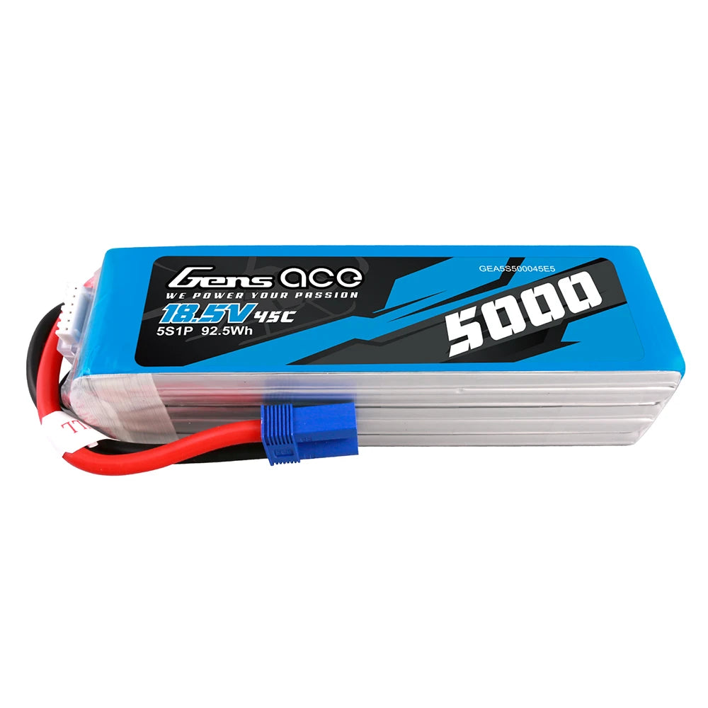 Gens ace 5000mAh 5S 45C 18.5V Lipo Battery | EC5 Plug | Air Classic (Non-G-Tech)