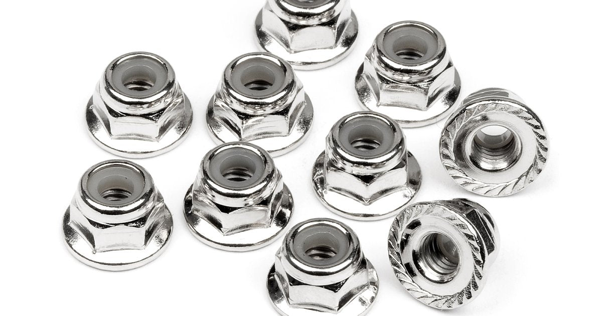 Serrated Flange Lock Nut, M4, Silver (10pcs) - Model HPI103729 - HPI Racing