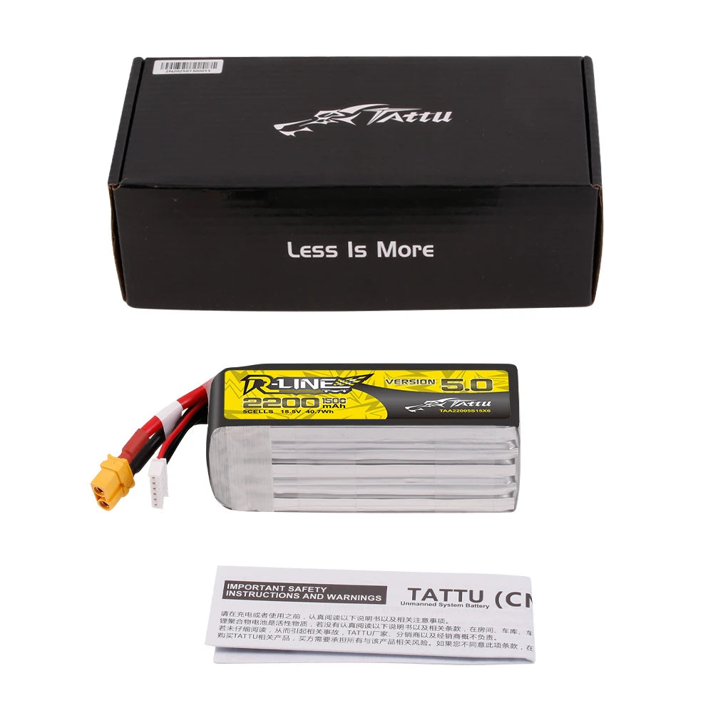 Tattu 2200mAh 5S 150C 18.5V Lipo Battery | XT60 Plug | R-Line 5.0