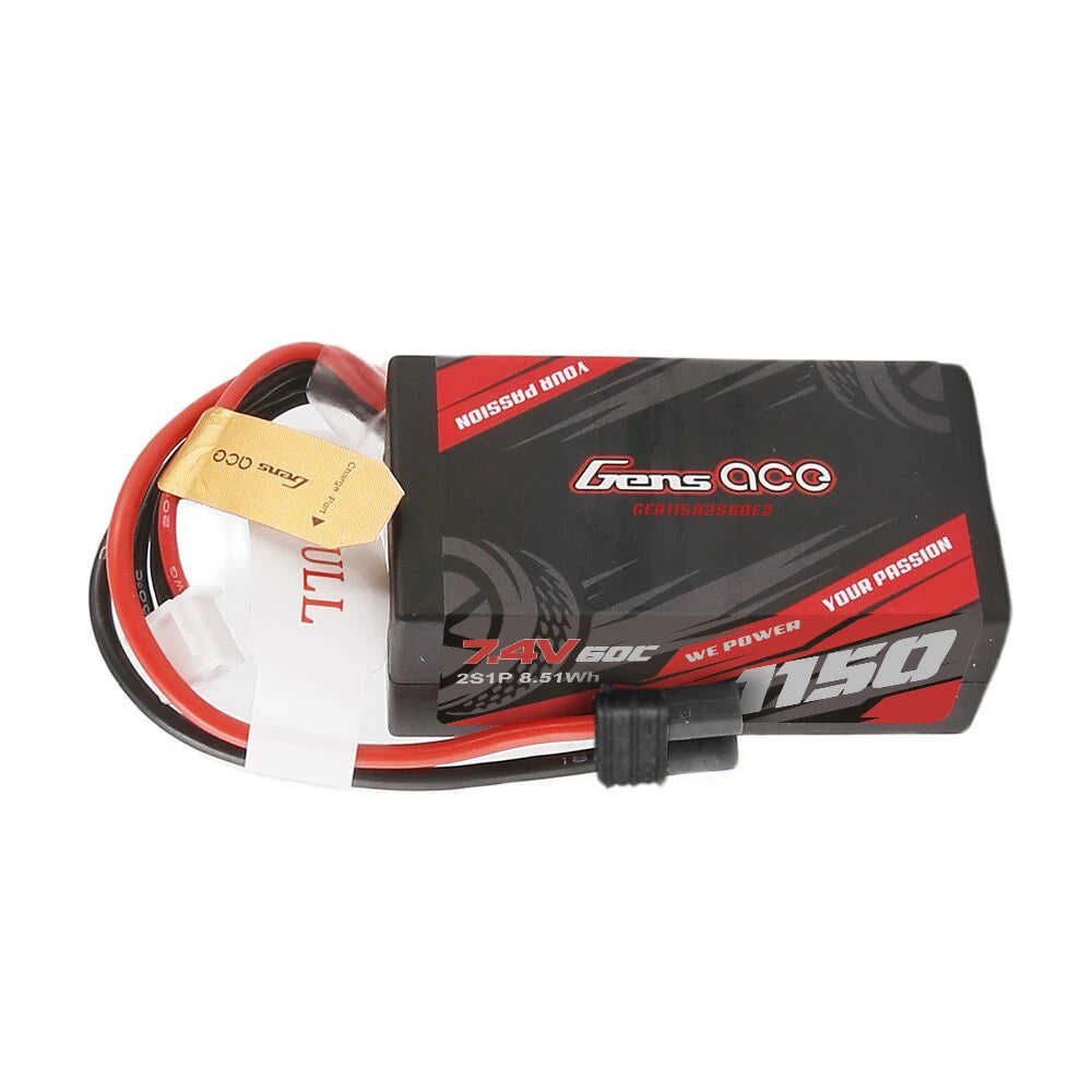 Gens ace 1150mAh 2S 60C 7.4V Lipo Battery | Hardcase | IEC2 Plug | Car Classic (Non-G-Tech)