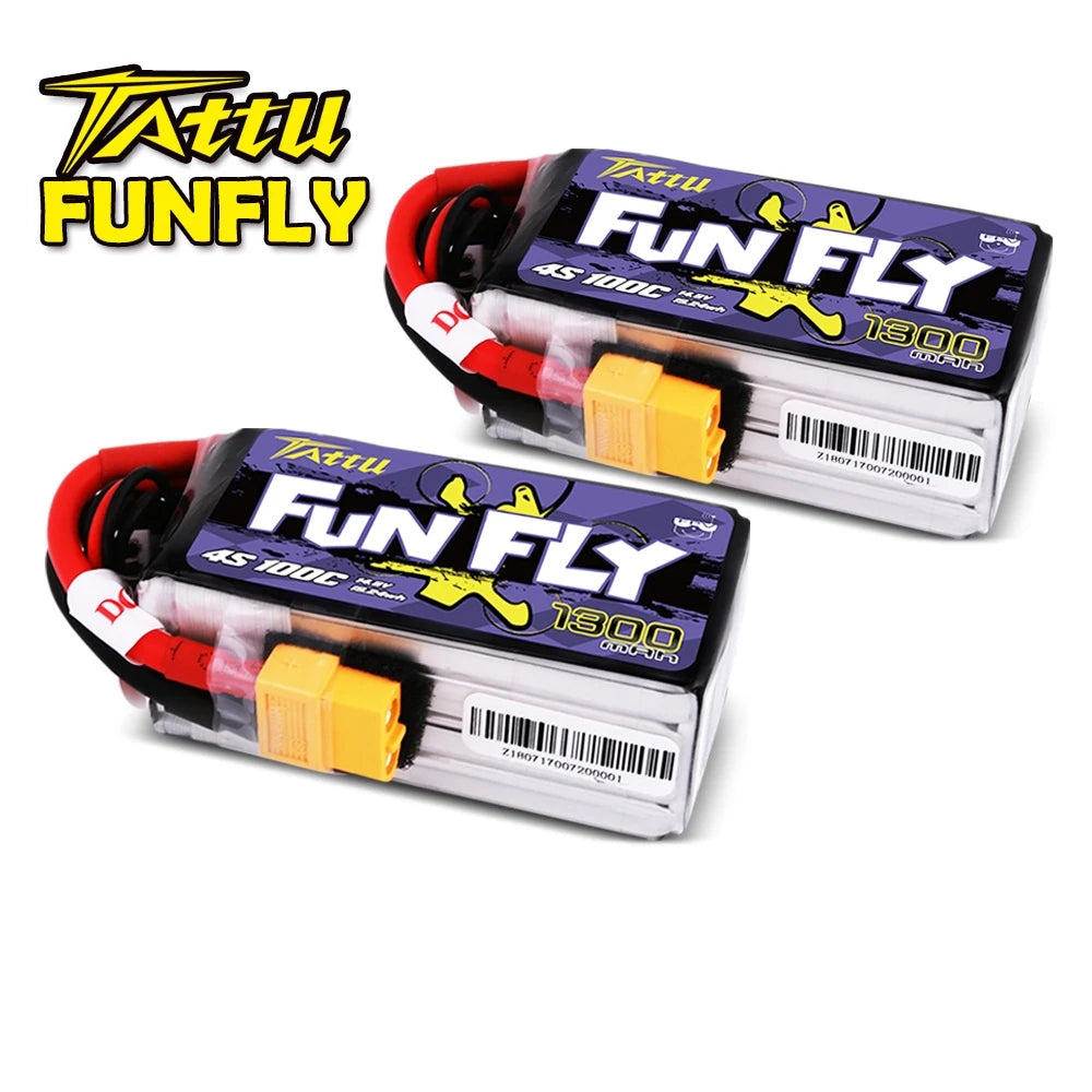 Tattu 1300mAh 4S 100C 14.8V Lipo Battery | XT60 Plug | FunFly