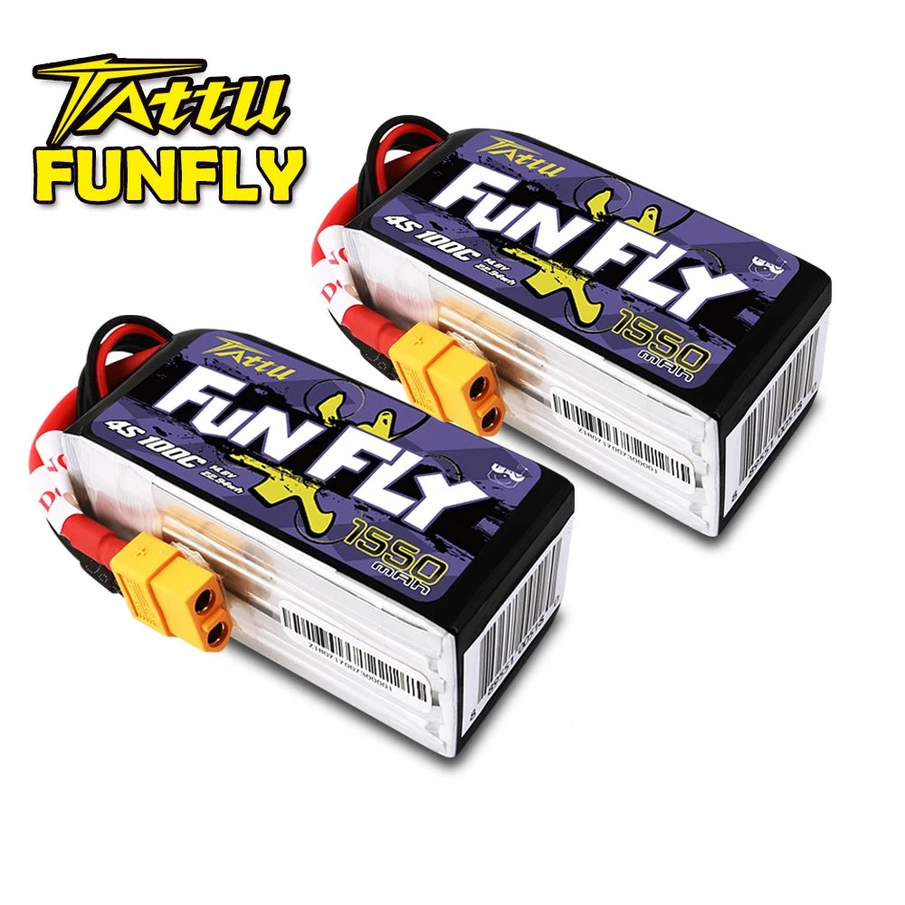 Tattu 1550mAh 4S 100C 14.8V Lipo Battery | XT60 Plug | FunFly