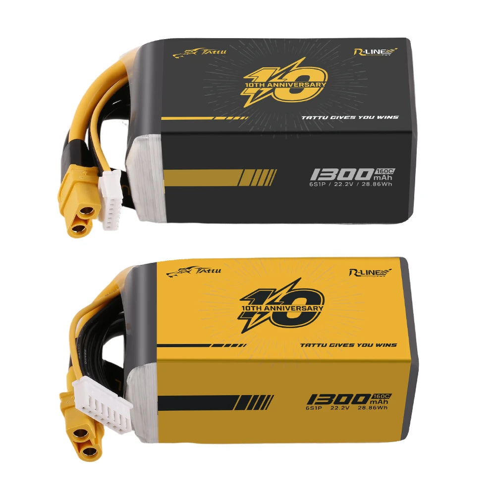 Tattu 1300mAh 6S 160C 22.2V LE Lipo Battery | XT60 Plug | R-Line 6.0