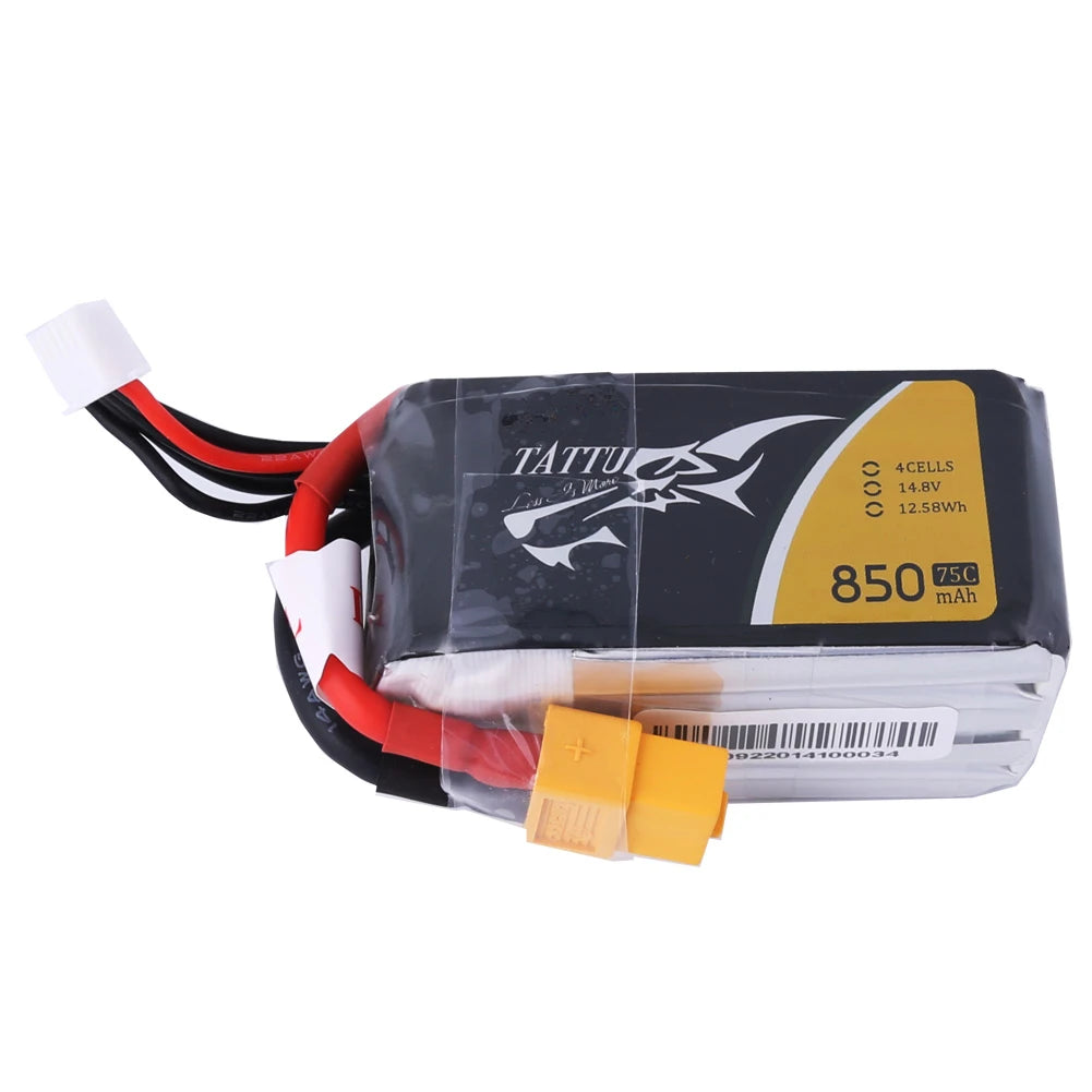 Tattu 850mAh 4S 75C 14.8V Lipo Battery | XT60 Plug | FPV Classic
