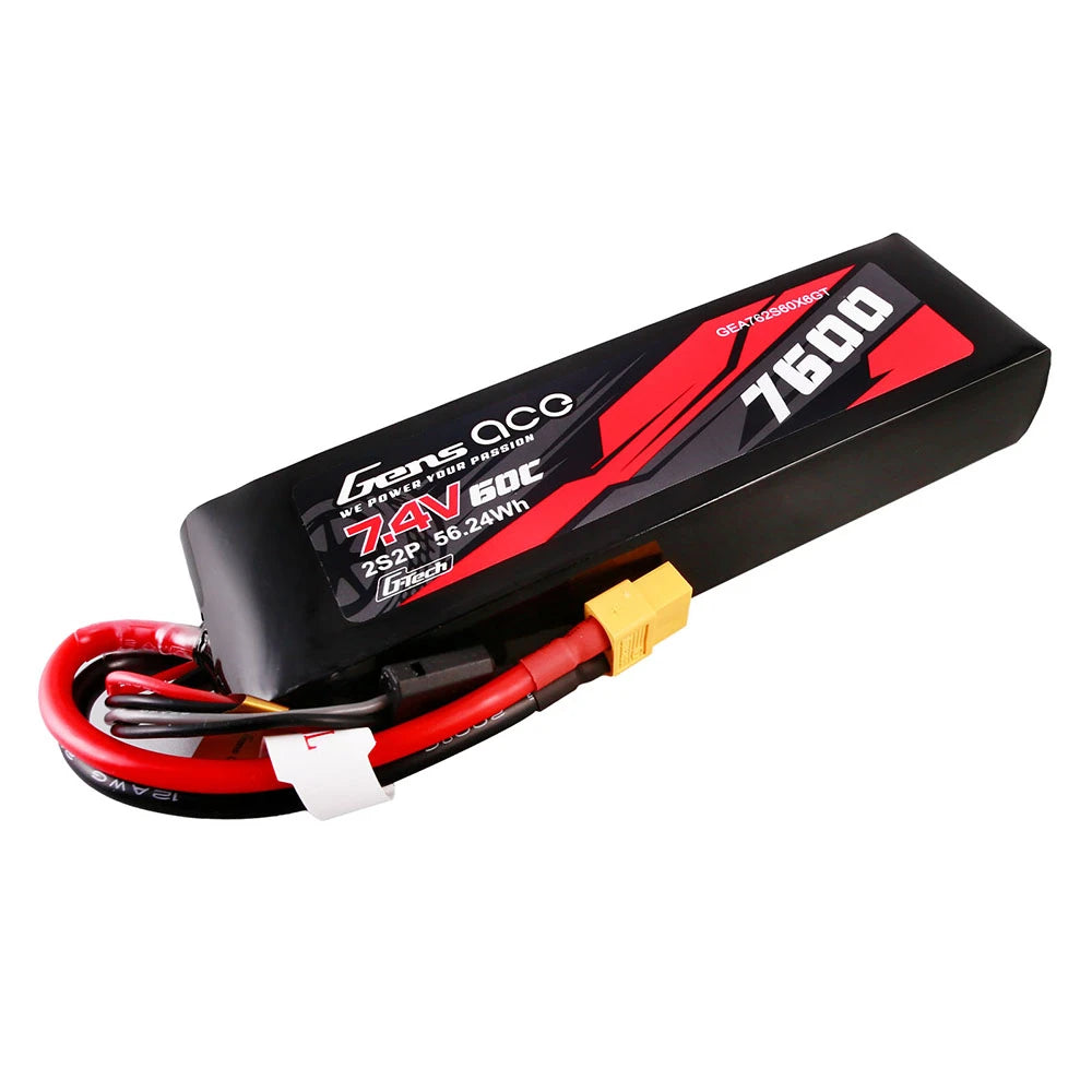 Gens ace 7600mAh 2S 60C 7.4V Lipo Battery | XT60 Plug | Car Classic