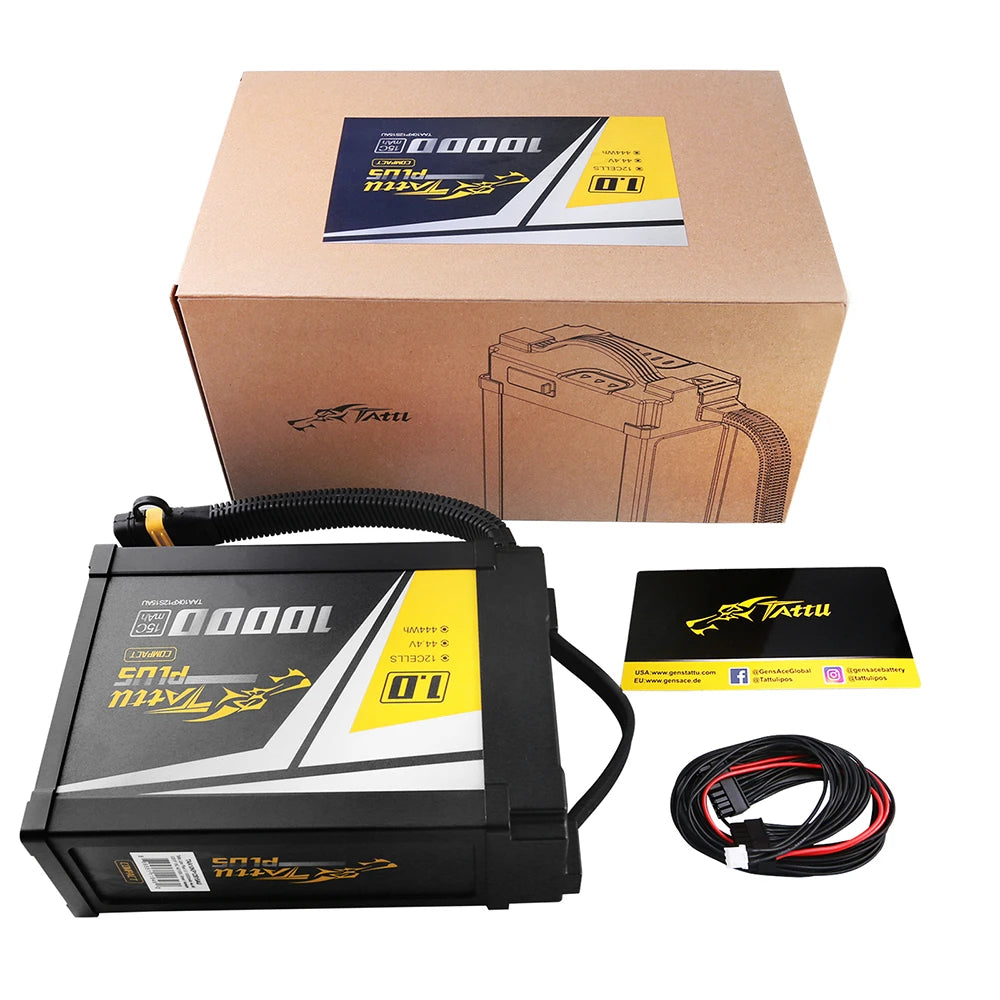 Tattu 10000mAh 12S 15C 44.4V Smart Lipo Battery | AS150U Plug | Tattu Plus 1.0 (Compact Version)