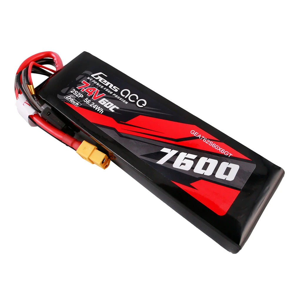 Gens ace 7600mAh 2S 60C 7.4V Lipo Battery | XT60 Plug | Car Classic