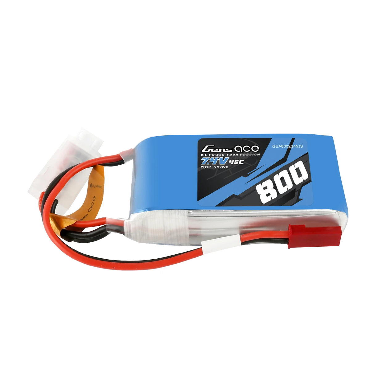 Gens ace 800mAh 2S 45C 7.4V Lipo Battery | JST-SYP Plug | Air Classic (Non-G-Tech)