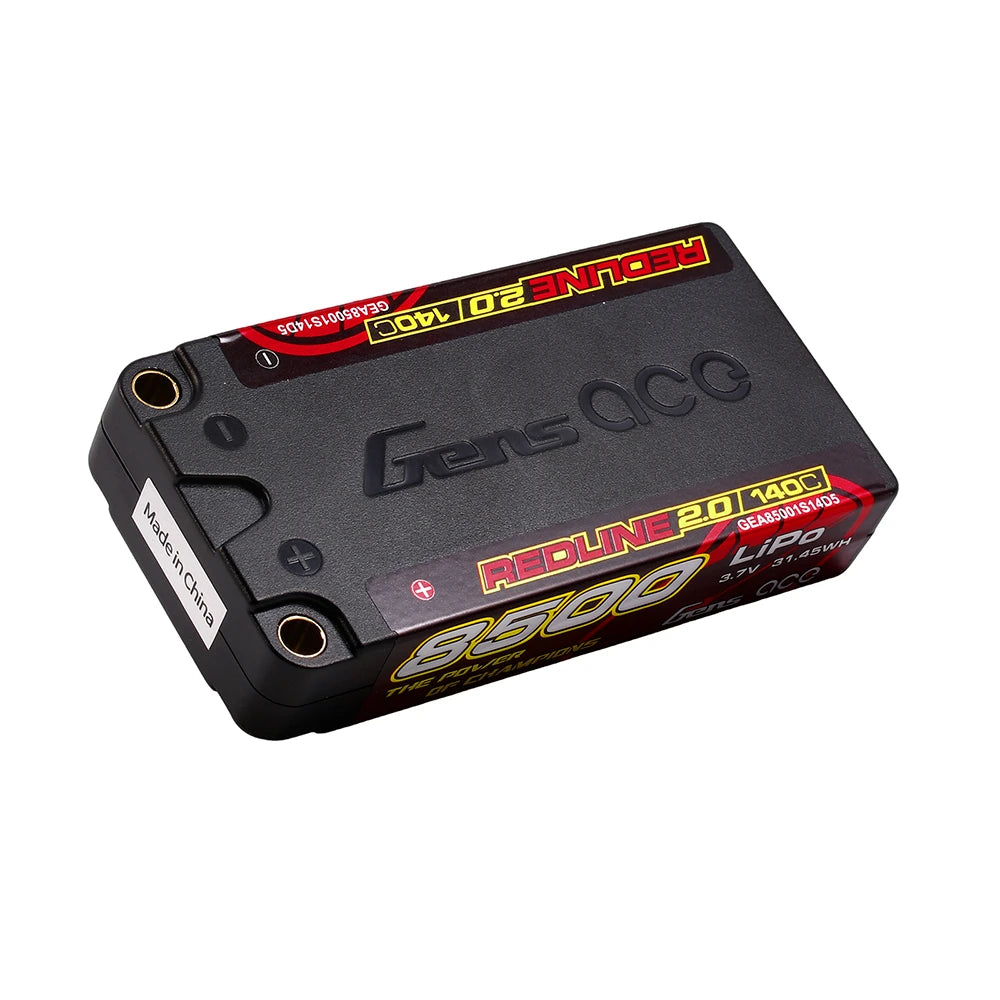 Gens ace 8500mAh 1S 140C 3.7V Shorty Lipo Battery | 5.0mm bullet | Redline 2.0