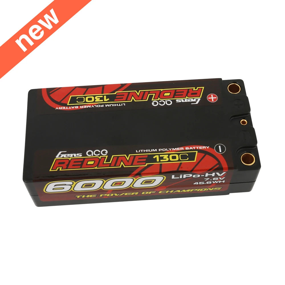 Gens ace 6000mAh 2S 130C 7.6V(HV) Lipo Battery | 5.0mm bullet | Redline 1.0