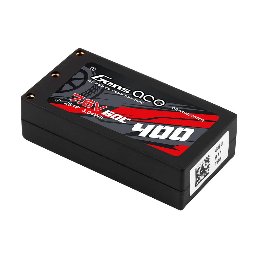 Gens ace 400mAh 2S 60C 7.6V(HV) Lipo Battery | Hardcase | 2mm Bullet to XT60 Adapter | Car Classic