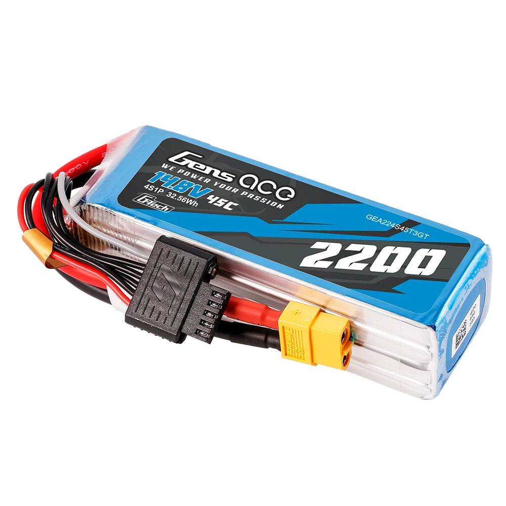 Gens ace 2200mAh 4S 45C 14.8V Lipo Battery | XT60+EC3+Deans | Air Classic