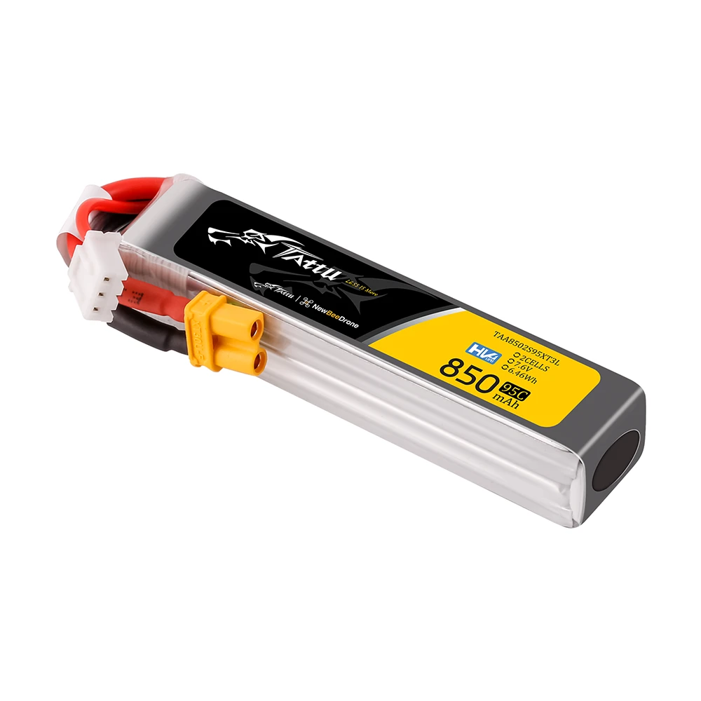 Tattu 850mAh 2S 95C 7.6V(HV) Long Lipo Battery | XT30 Plug | FPV Classic
