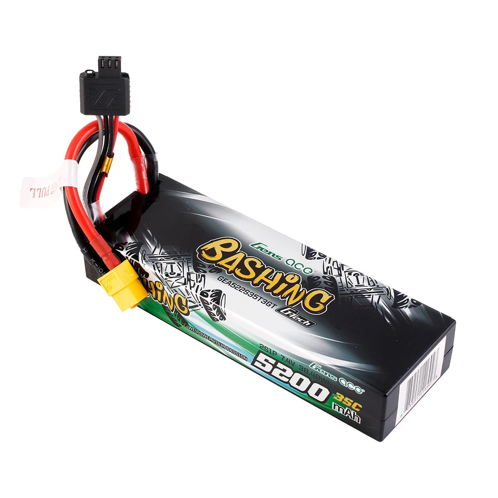Gens ace 5200mAh 2S 35C 7.4V Lipo Battery | Hardcase | XT60+EC3+Deans | Bashing