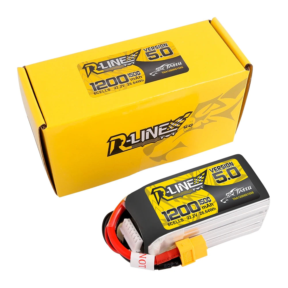 Tattu 1200mAh 6S 150C 22.2V Lipo Battery | XT60 Plug | R-Line 5.0