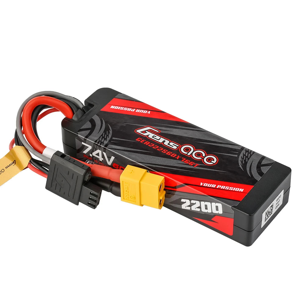 Gens ace 2200mAh 2S 60C 7.4V Lipo Battery | Hardcase | XT60 Plug | Car Classic
