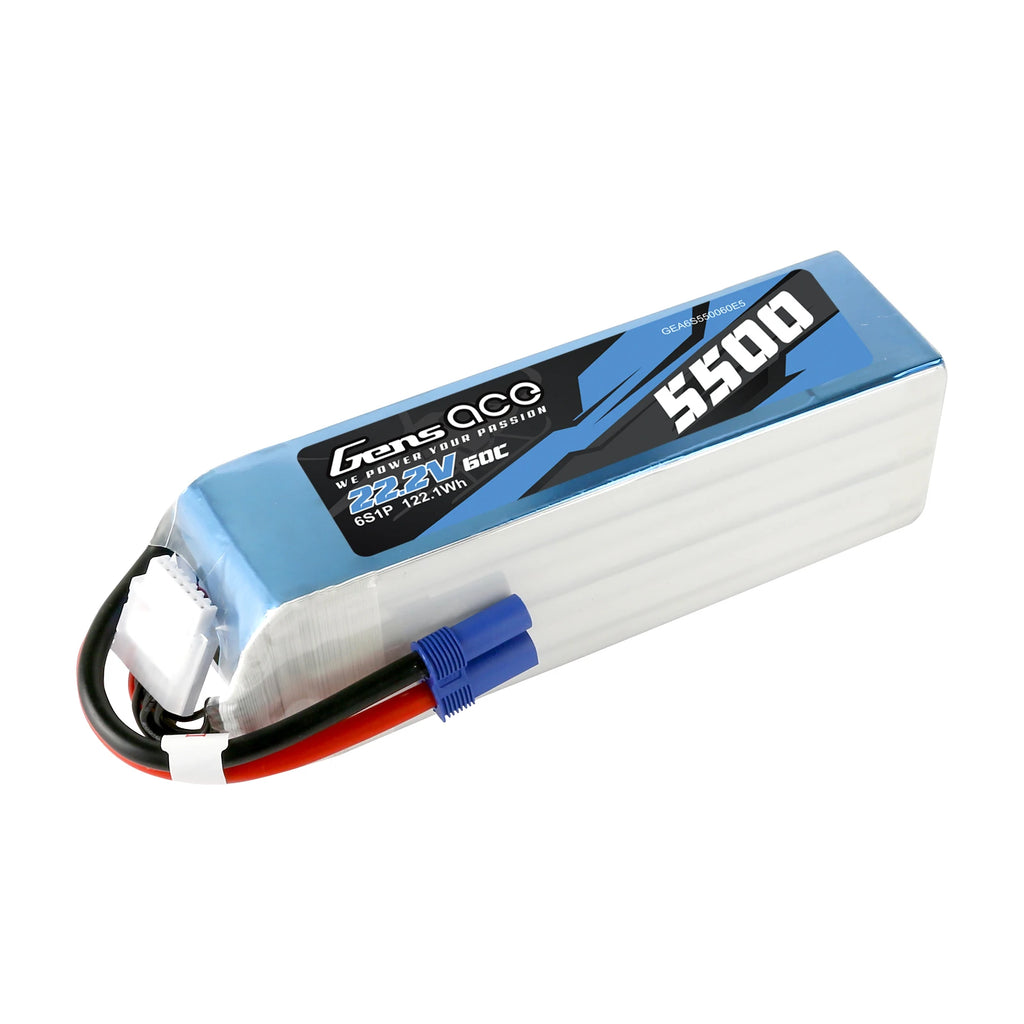 Gens ace 5500mAh 6S 60C 22.2V Lipo Battery | EC5 Plug | Air Classic (Non-G-Tech)