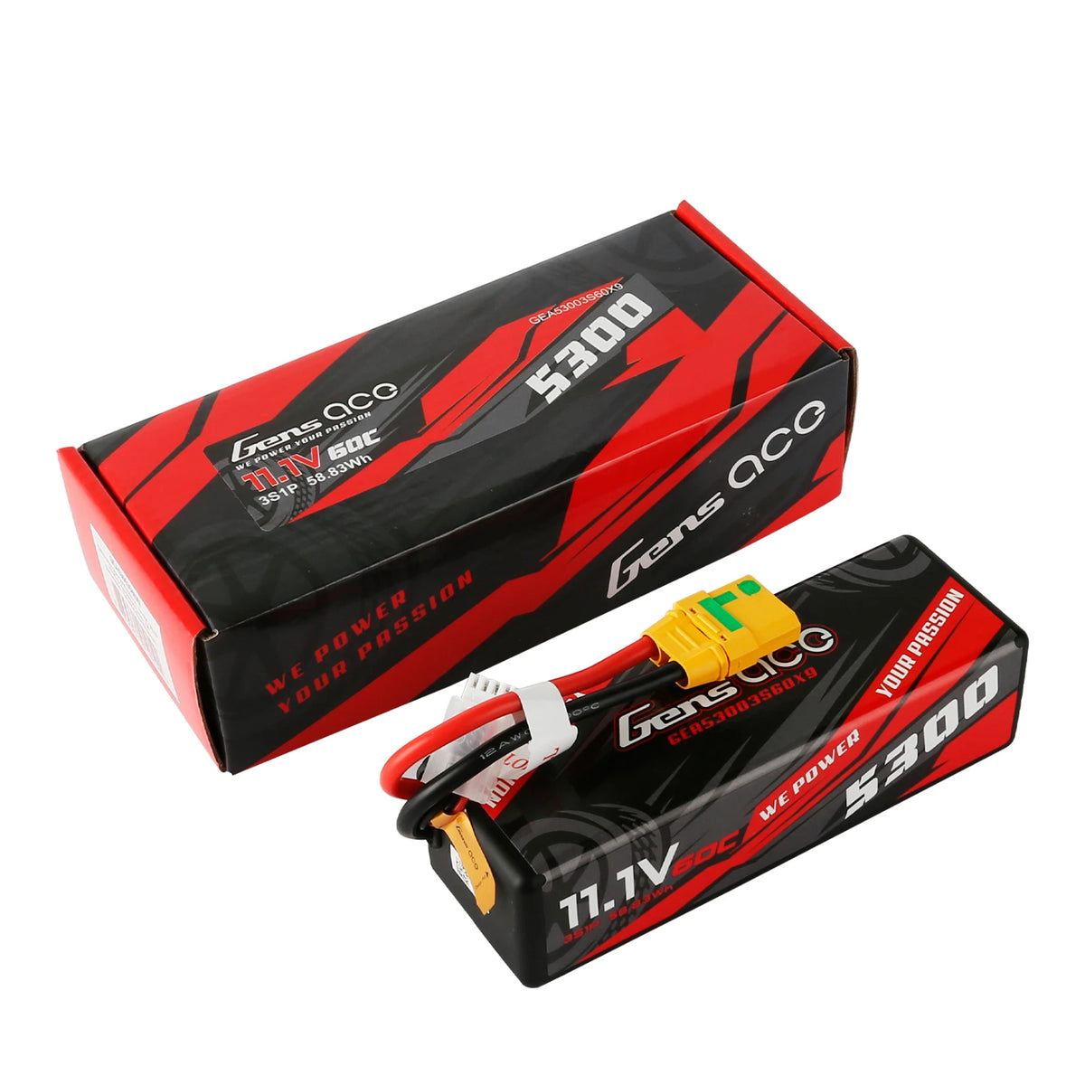Gens ace 5300mAh 3S 60C 11.1V Lipo Battery | Hardcase | XT90 Plug | Car Classic (Non-G-Tech)