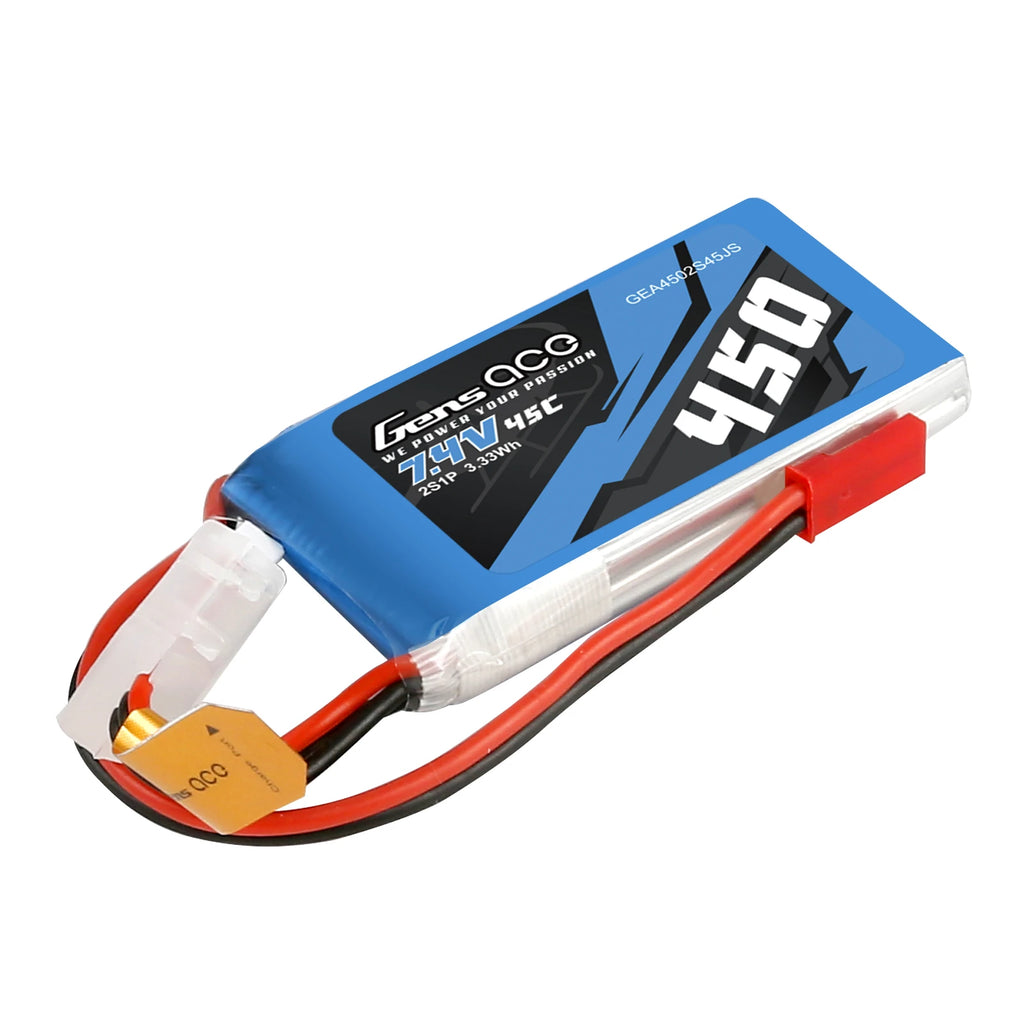 Gens ace 450mAh 2S 45C 7.4V Lipo Battery | JST-SYP Plug | Air Classic (Non-G-Tech)