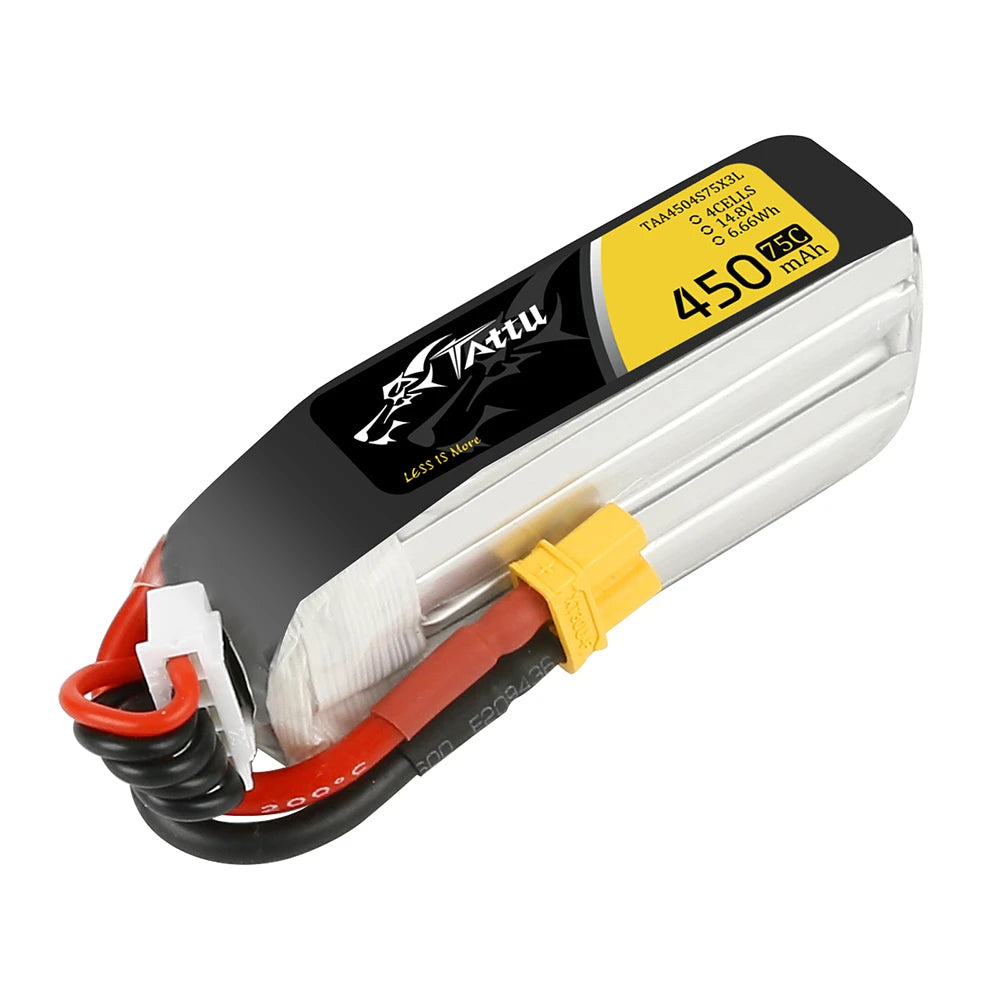 Tattu 450mAh 4S 75C 14.8V Long Lipo Battery | XT30 Plug | FPV Classic