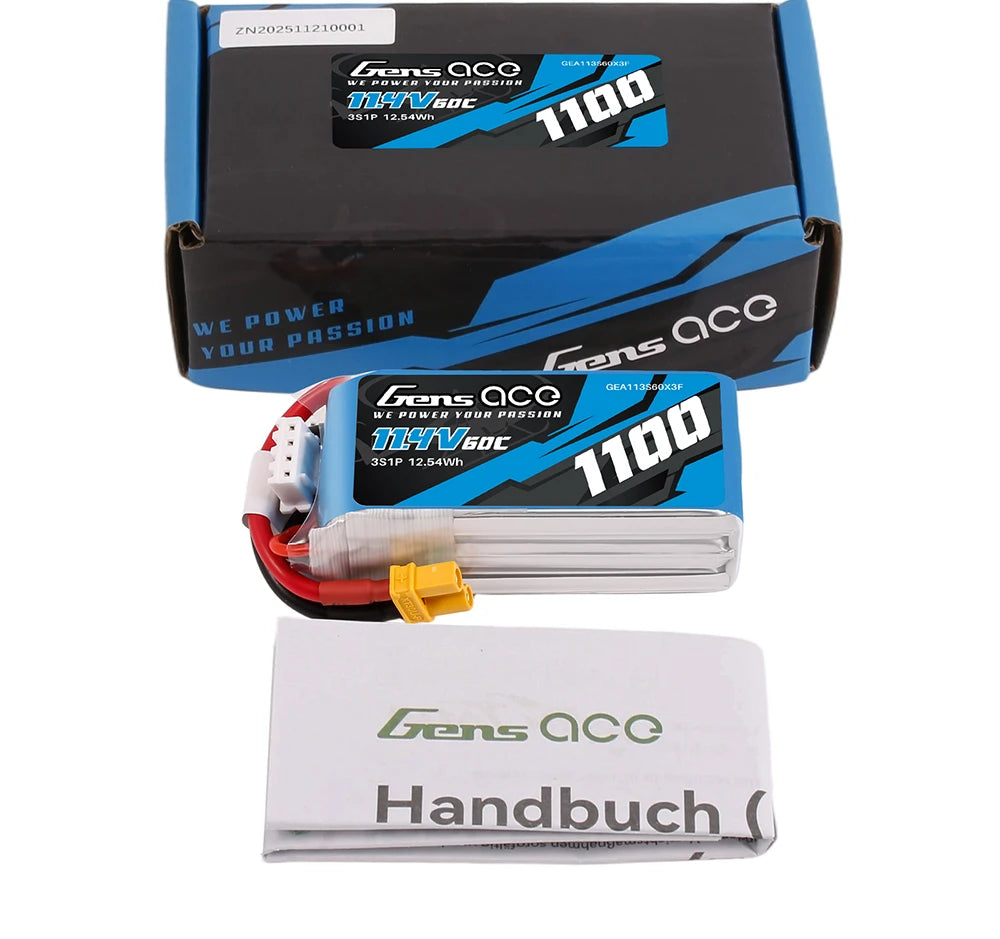 Gens ace 1100mAh 3S 60C 11.4V(HV) Lipo Battery | XT30 Plug | Air Classic (Non-G-Tech)