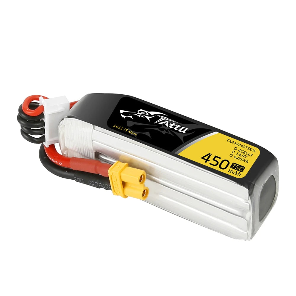 Tattu 450mAh 4S 75C 14.8V Long Lipo Battery | XT30 Plug | FPV Classic