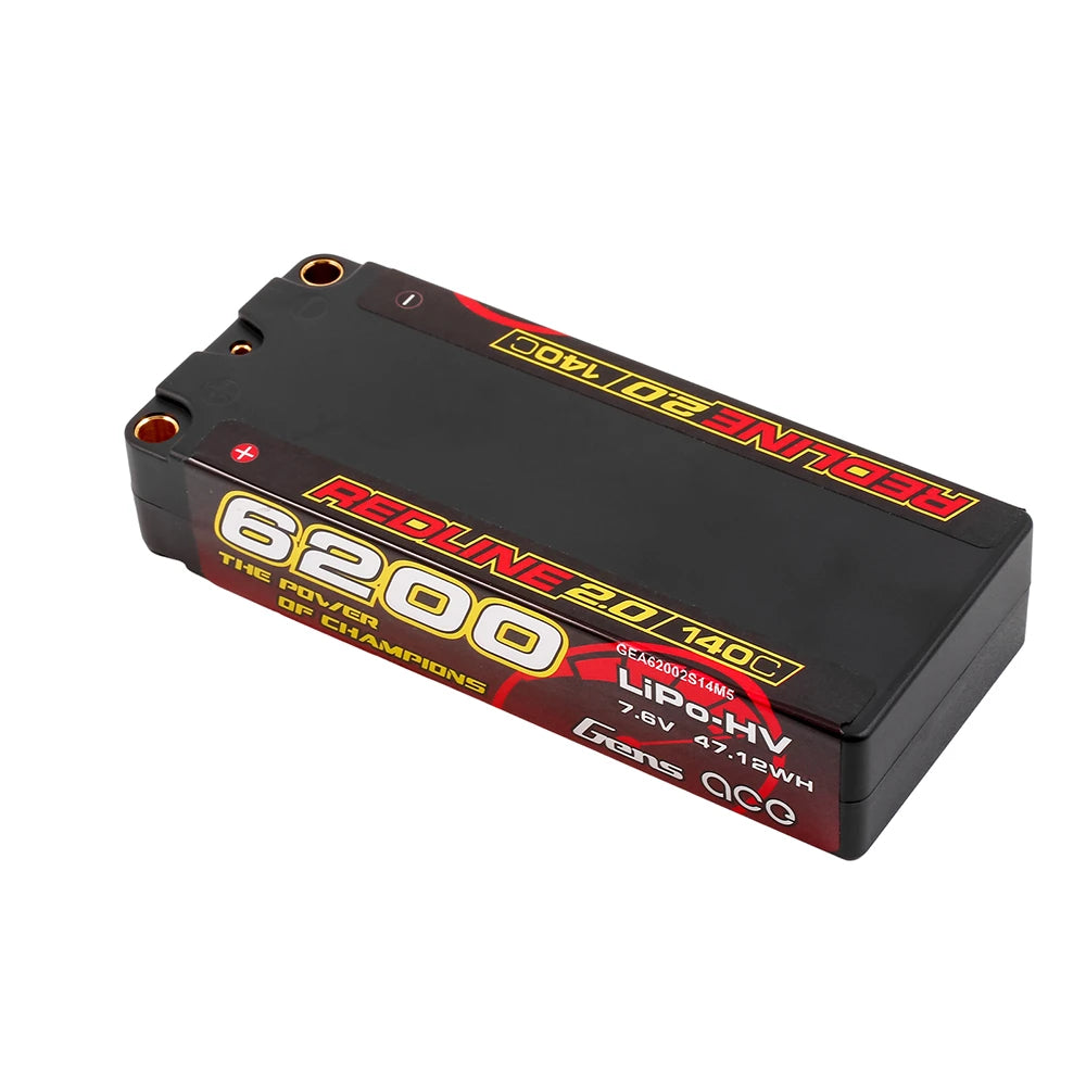 Gens ace 6200mAh 2S 140C 7.6V(HV) Mid-size Lipo Battery | 5.0mm bullet | Redline 2.0