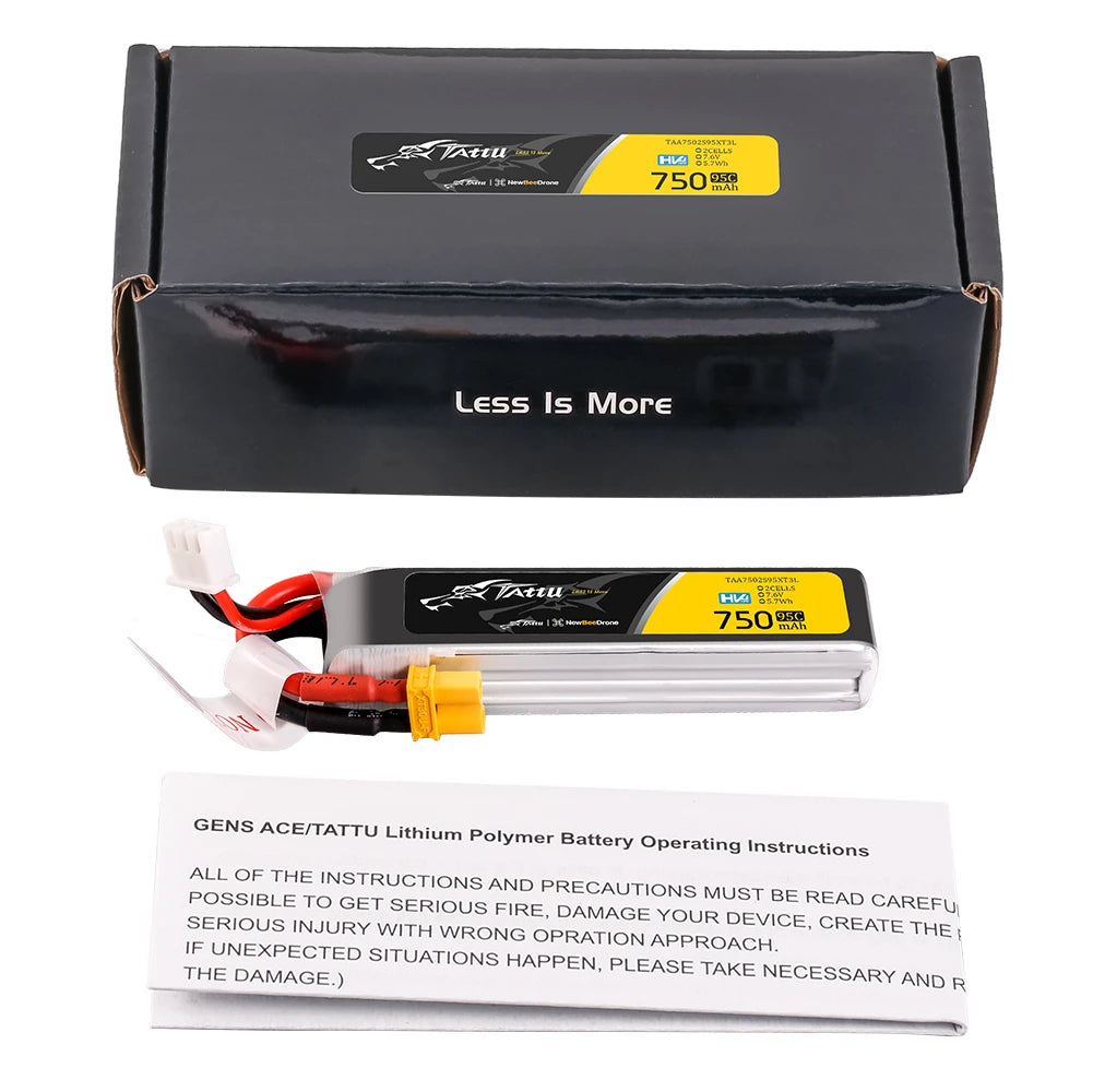 Tattu 750mAh 2S 95C 7.6V(HV) Lipo Battery | XT30 Plug | FPV Classic