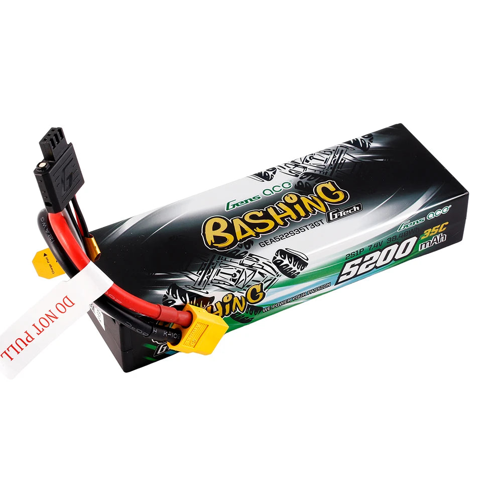Gens ace 5200mAh 2S 35C 7.4V Lipo Battery | Hardcase | XT60+EC3+Deans | Bashing