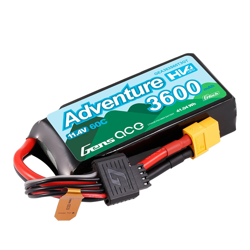Gens ace 3600mAh 3S 60C 11.4V(HV) Lipo Battery | XT60+Deans | Adventure