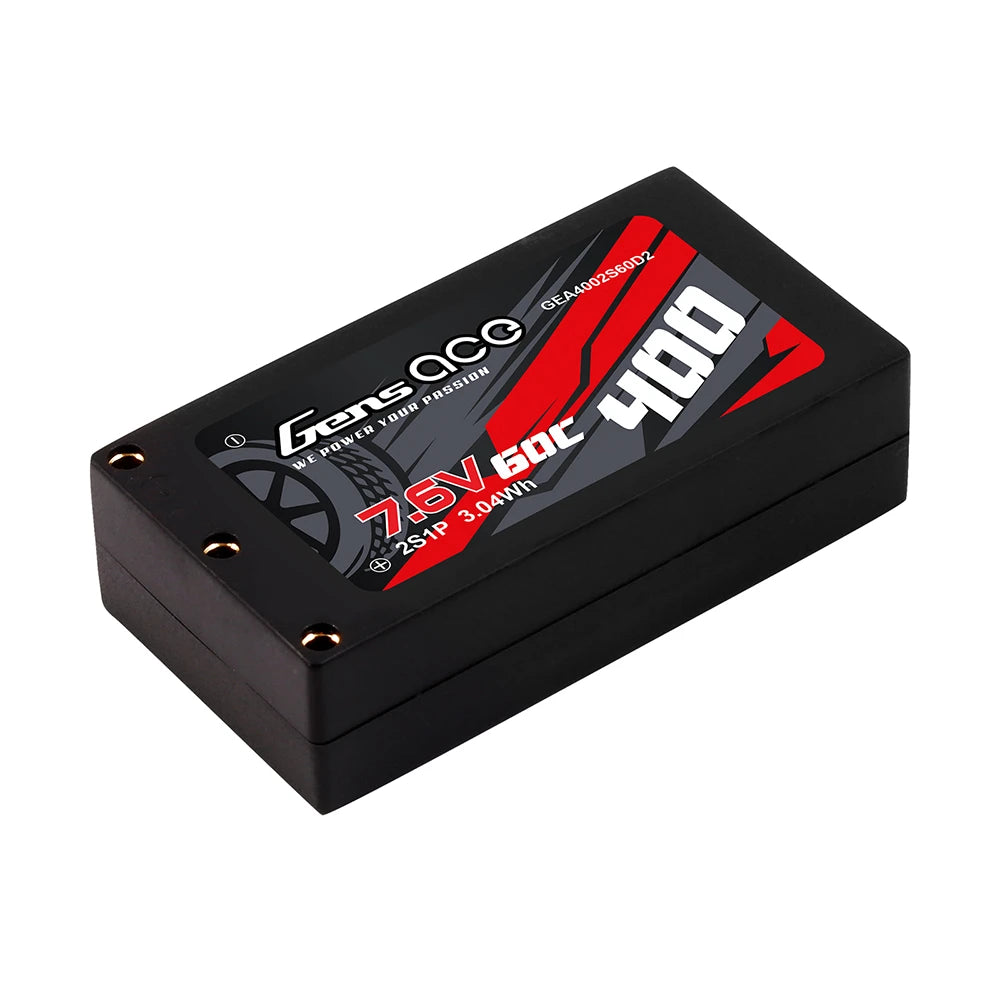 Gens ace 400mAh 2S 60C 7.6V(HV) Lipo Battery | Hardcase | 2mm Bullet to XT60 Adapter | Car Classic
