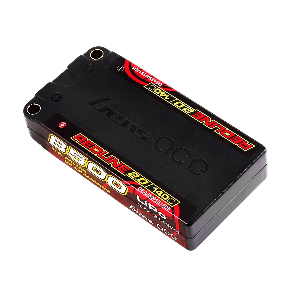 Gens ace 8500mAh 1S 140C 3.7V Shorty Lipo Battery | 5.0mm bullet | Redline 2.0
