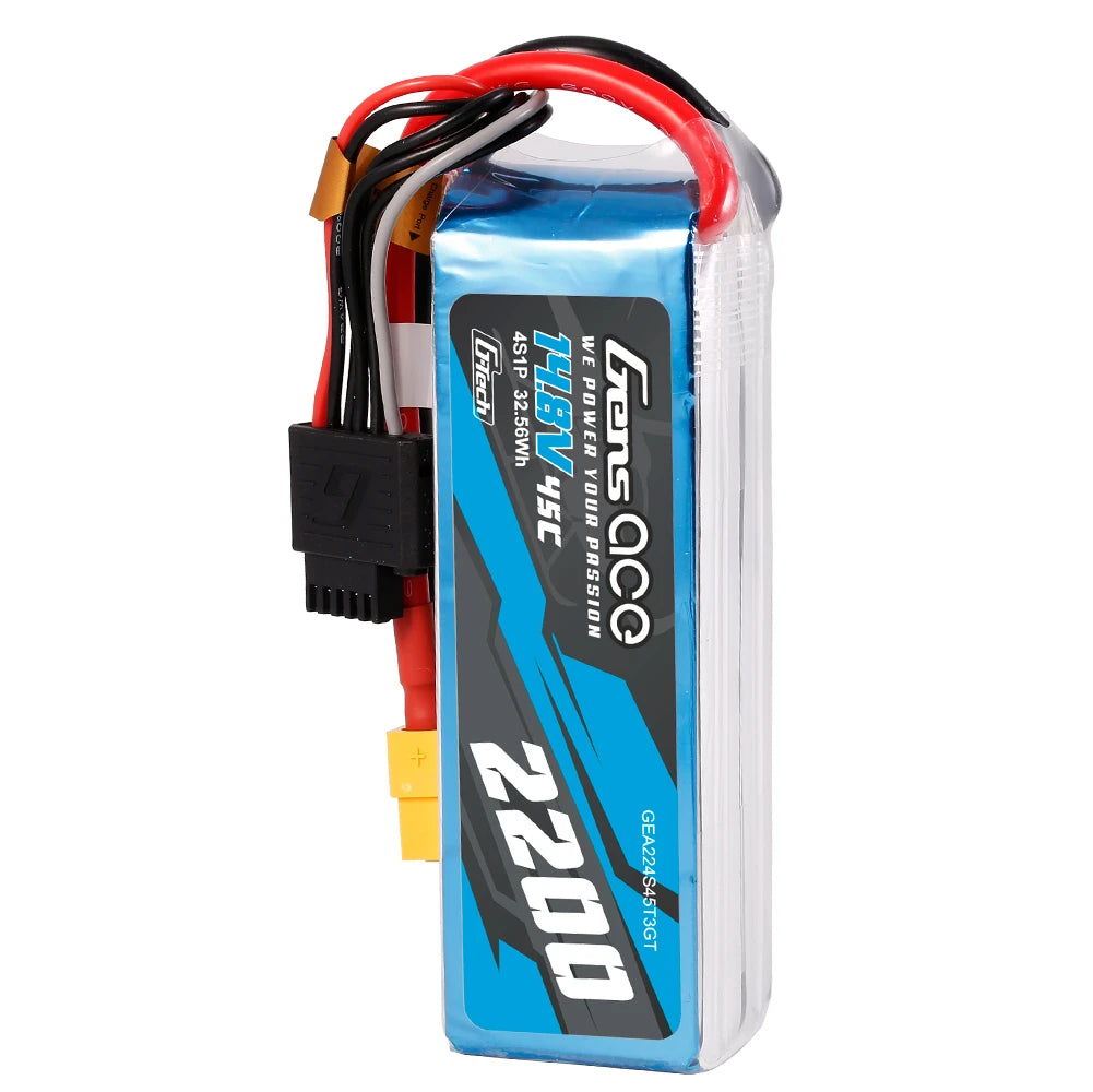 Gens ace 2200mAh 4S 45C 14.8V Lipo Battery | XT60+EC3+Deans | Air Classic