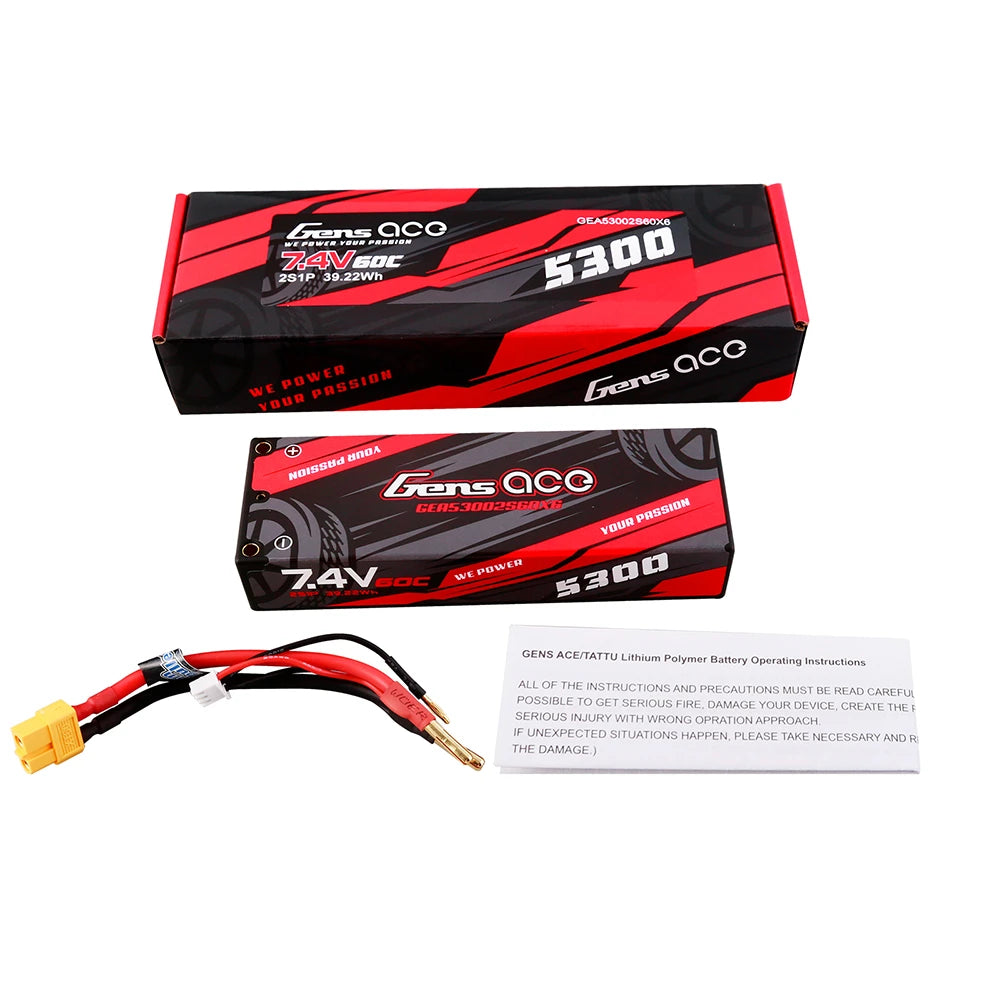 Gens ace 5300mAh 2S 60C 7.4V Lipo Battery | Hardcase | XT60 Plug | Car Classic (Non-G-Tech)