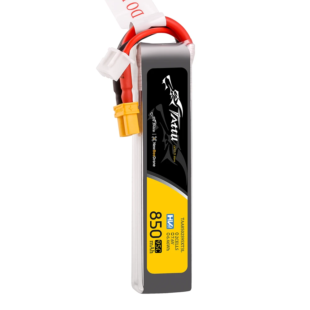 Tattu 850mAh 2S 95C 7.6V(HV) Long Lipo Battery | XT30 Plug | FPV Classic