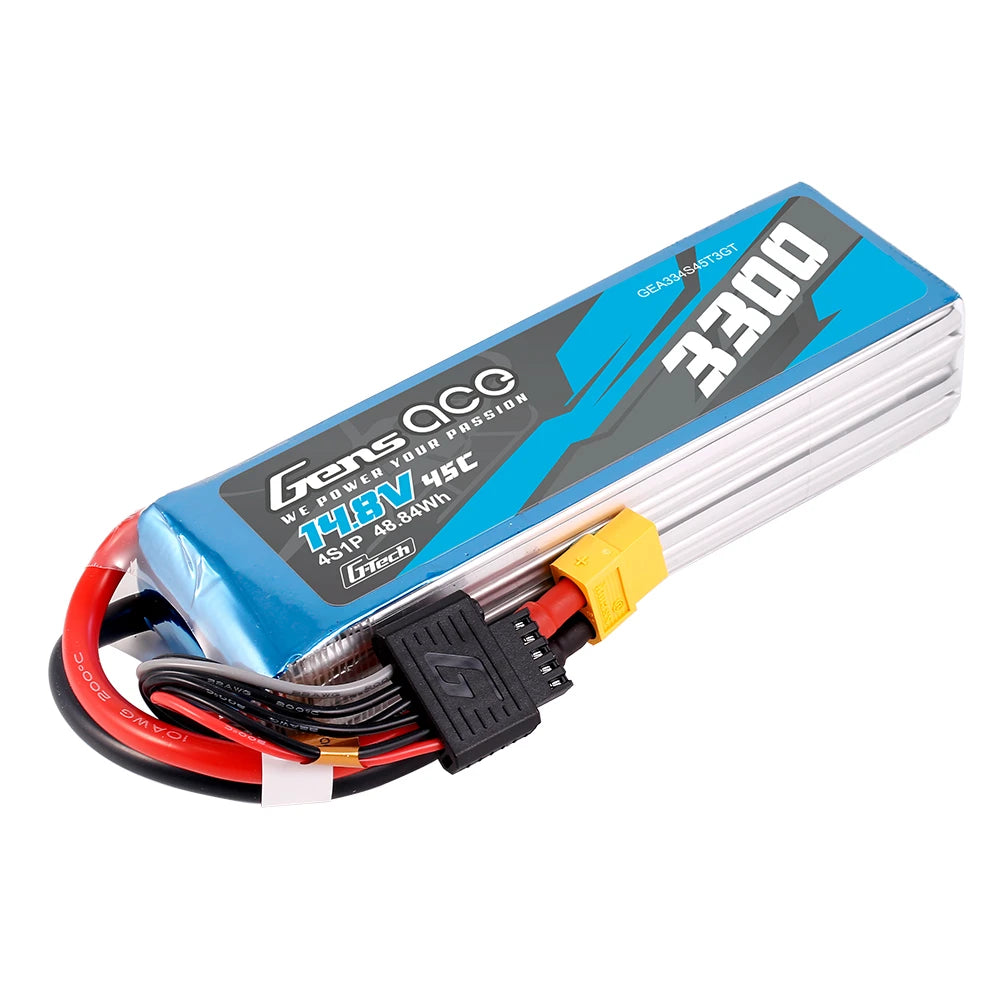 Gens ace 3300mAh 4S 45C 14.8V Lipo Battery | XT60+EC3+Deans | Air Classic