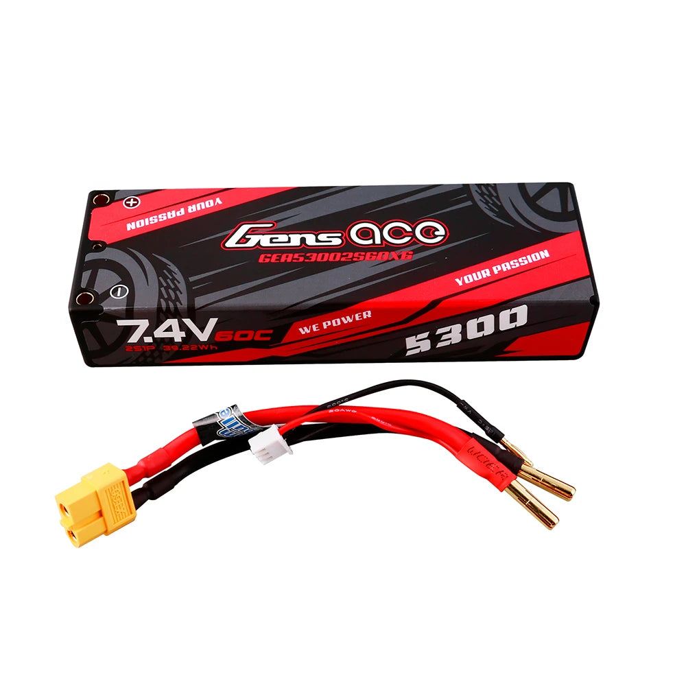 Gens ace 5300mAh 2S 60C 7.4V Lipo Battery | Hardcase | XT60 Plug | Car Classic (Non-G-Tech)