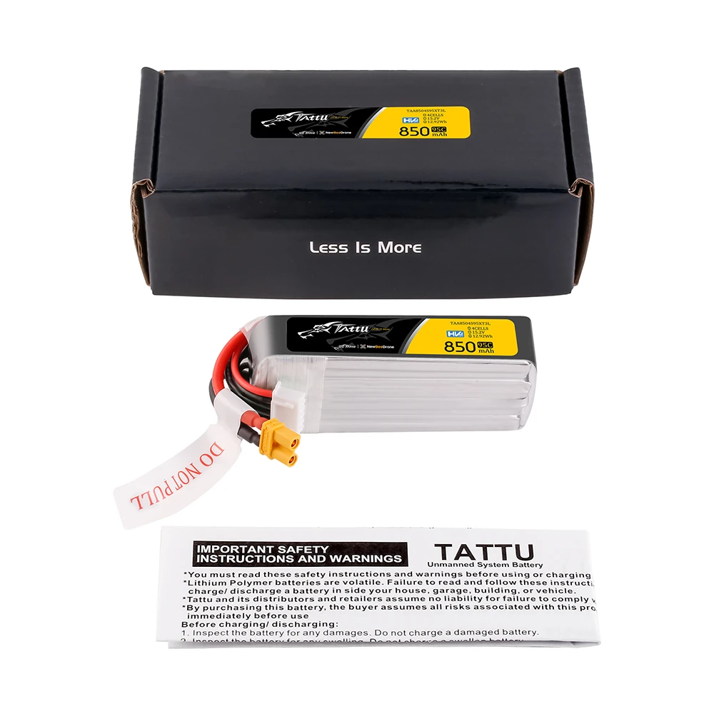 Tattu 850mAh 4S 95C 15.2V(HV) Long Lipo Battery | XT30 Plug | FPV Classic